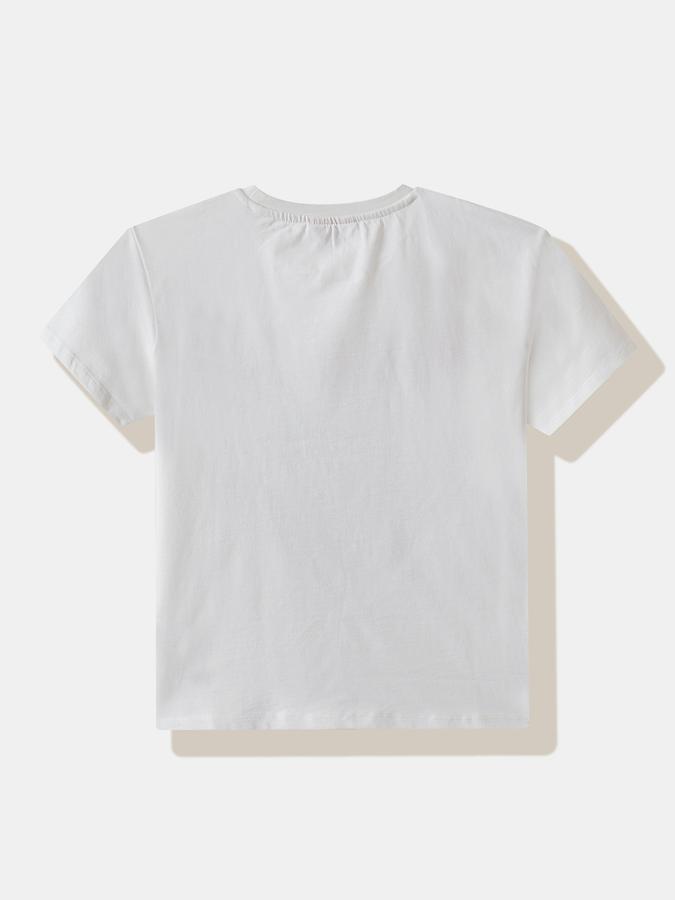 Girls Cotton Regular Fit Round Neck Graphic Top