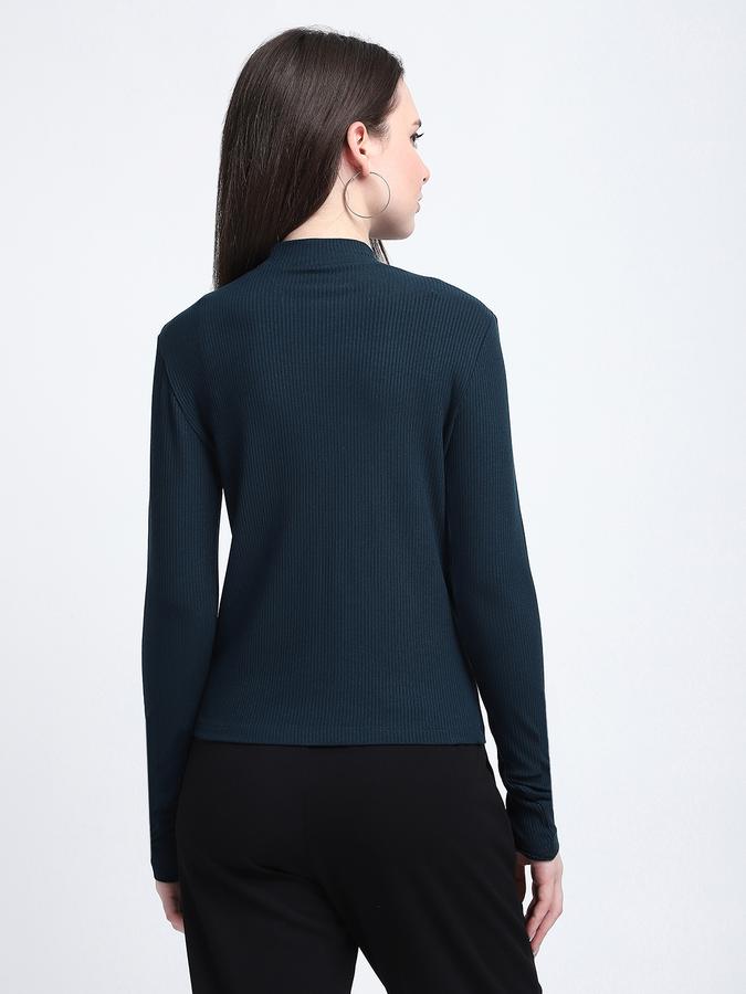 R&B Women Teal Solid High-Neck Top