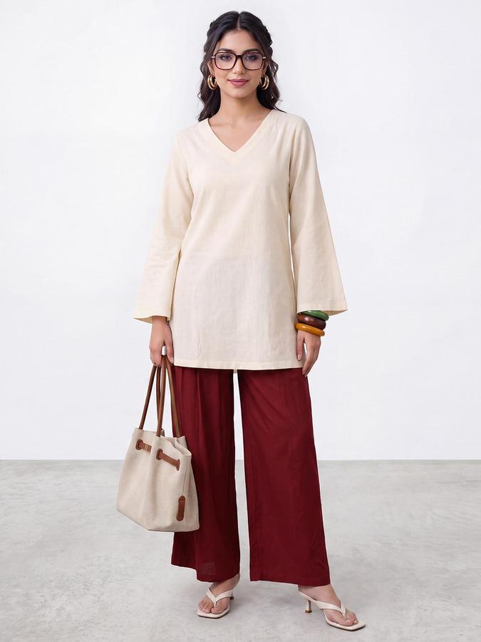 R&B Women Maroon Solid Pleated Palazzo