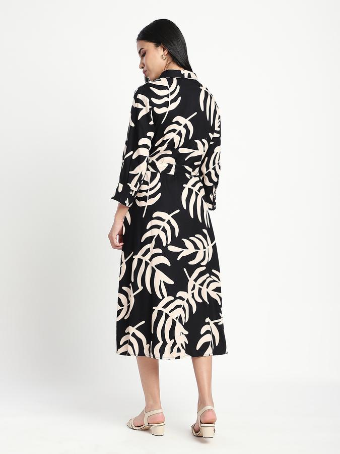 R&B Women Black Abstract Print Shirt Dress