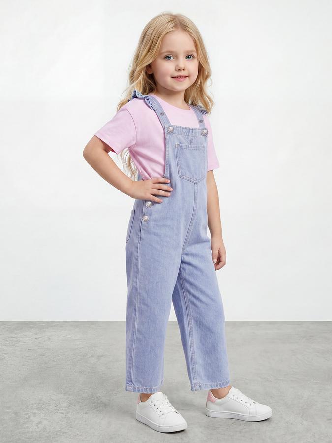 R&B Girls Blue Regular Fit Solid Dungaree