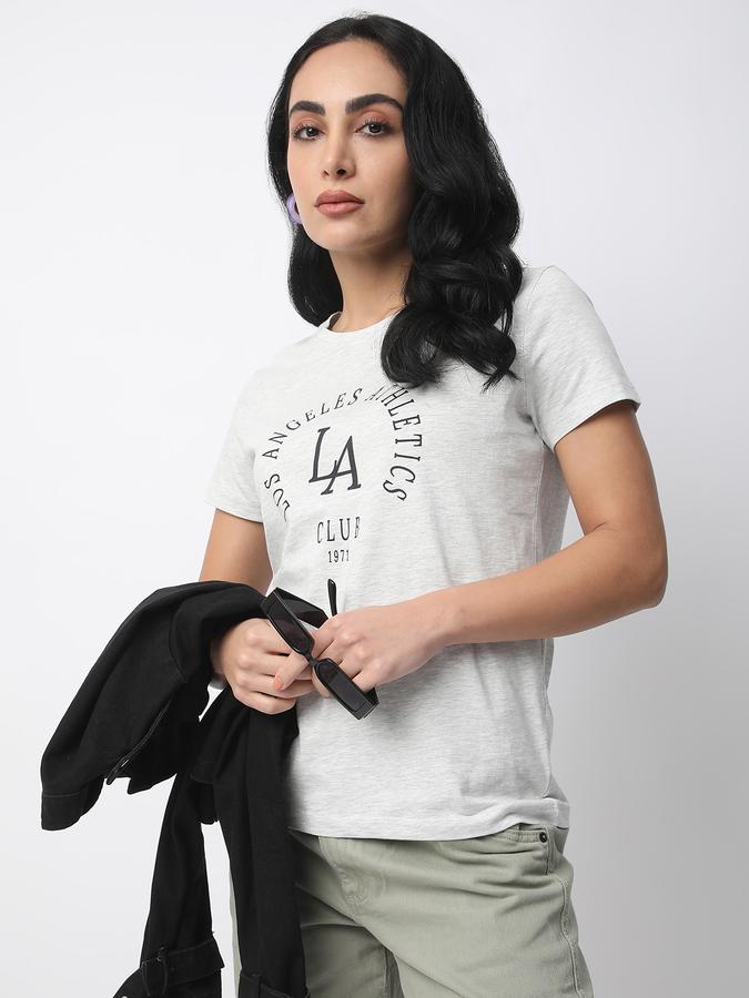 Women Cotton Slim Fit Crew Neck Graphic T-shirt