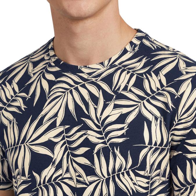 R&B Men Navy Blue Cotton Printed Round Neck T-Shirt