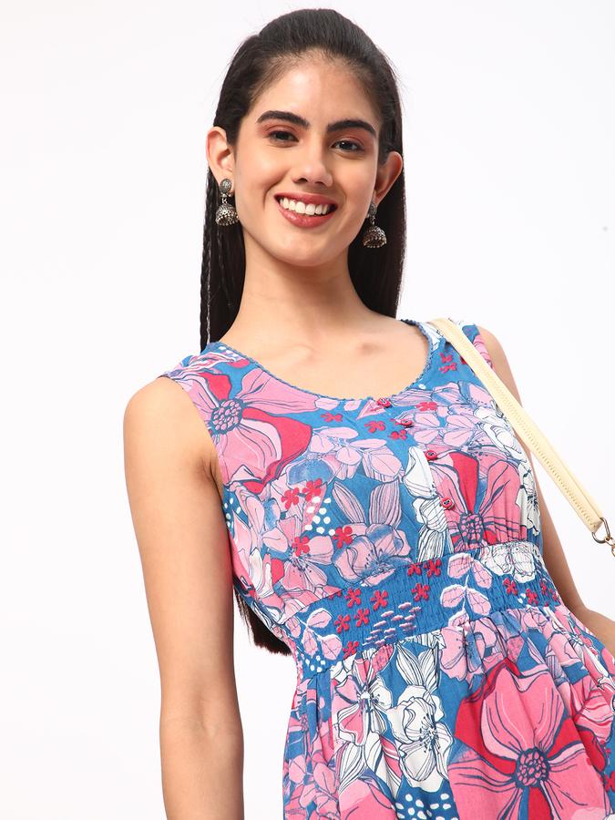 Women Cotton Regular Fit Round Neck Printed Kurta