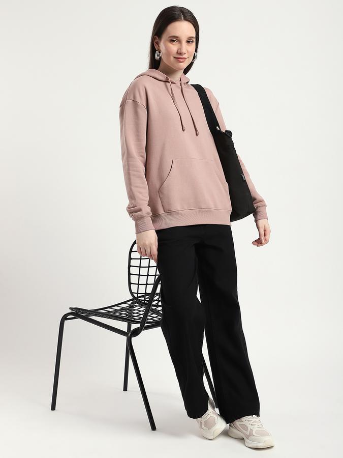 Women Cotton Blend Relaxed Fit Hooded Solid Sweatshirt