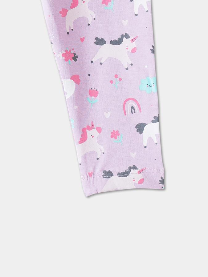 Girls Cotton Blend Skinny Fit Elastic Waist Printed Leggings