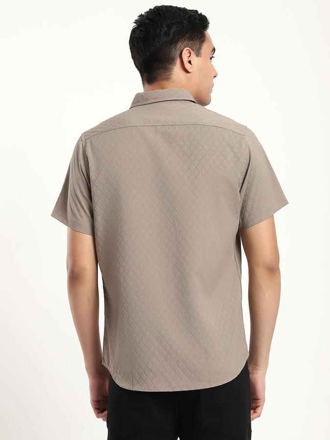 Men Polyester Slim Fit Shirt Collar Textured Shirt