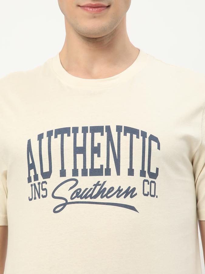 Men Cotton Regular Fit Crew Neck Typographic T-shirt