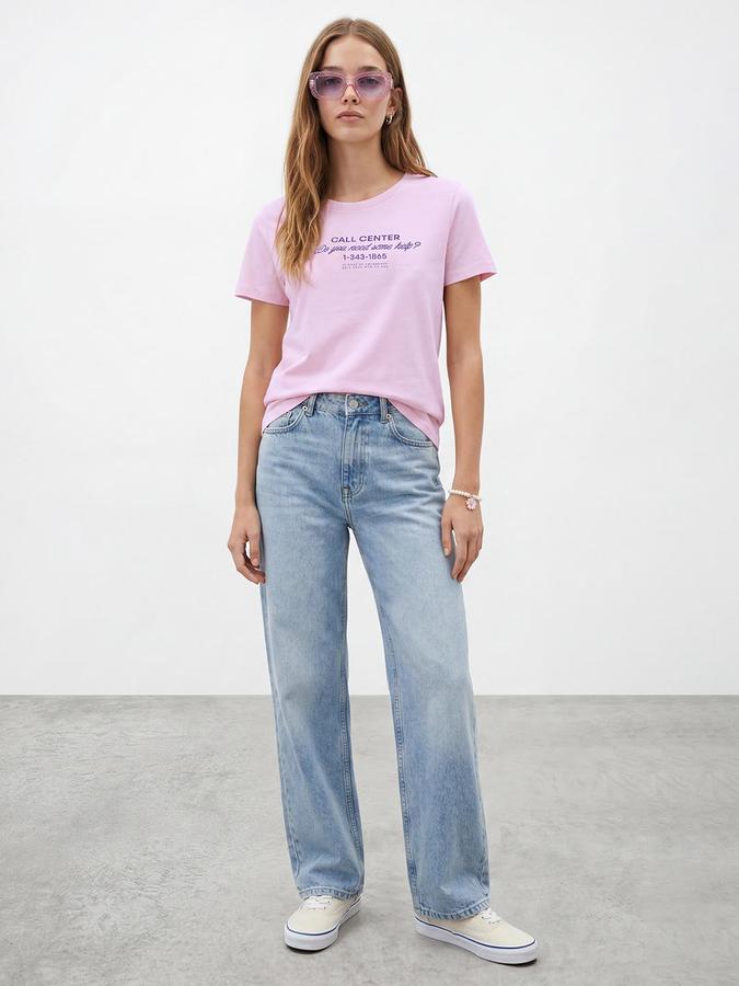 R&B Womens Pastel Pink Typography Printed Round Neck Short Sleeve T-Shirt