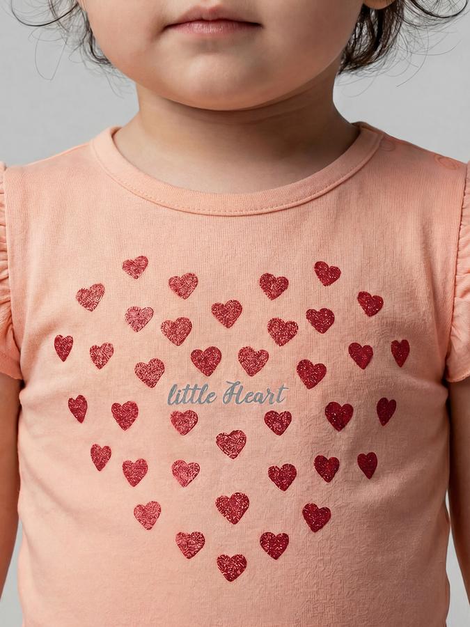 R&B Peach Typography Girls Round Neck Regular Fit Short Sleeves T-Shirt 