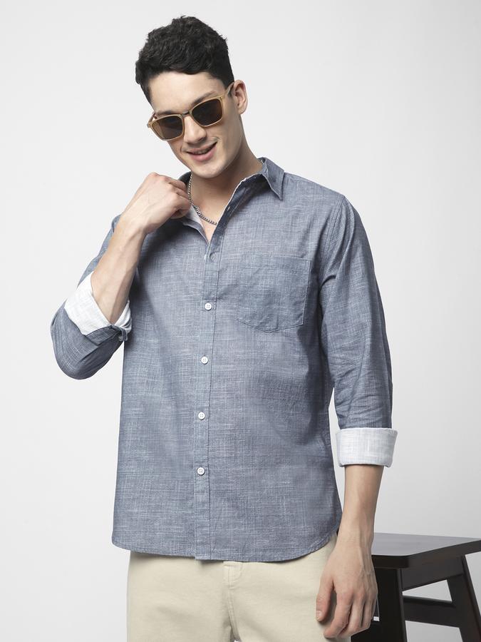 Men Cotton Regular Fit Point Collar Solid Shirt