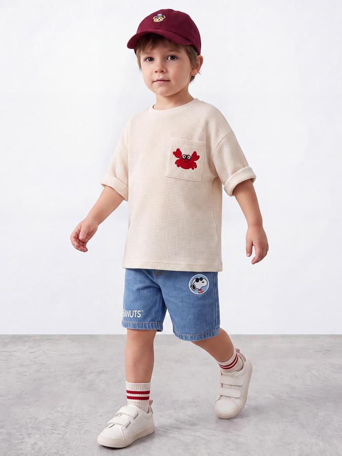 R&B Boys Blue Graphic Print Mid Rise Denim Shorts