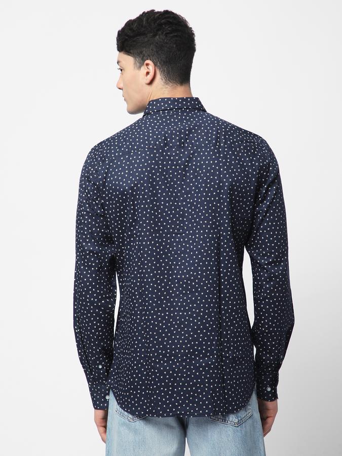 Men Cotton Regular Fit Point Collar Printed Shirt