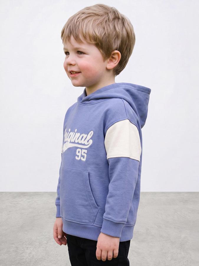 R&B Boys Sky Blue Typography Print Hooded Long Sleeves Sweatshirt