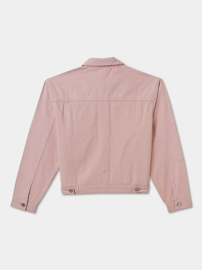 Girls Cotton Denim Solid Button Front Jacket