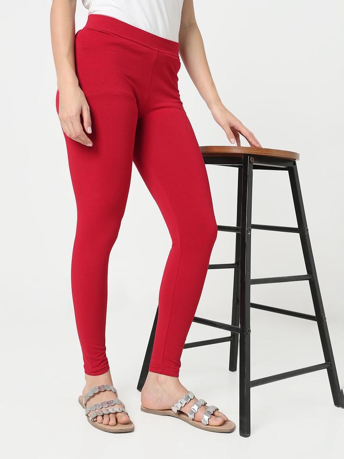 Women Cotton Lycra Elasticated Waist Full Length Solid Leggings