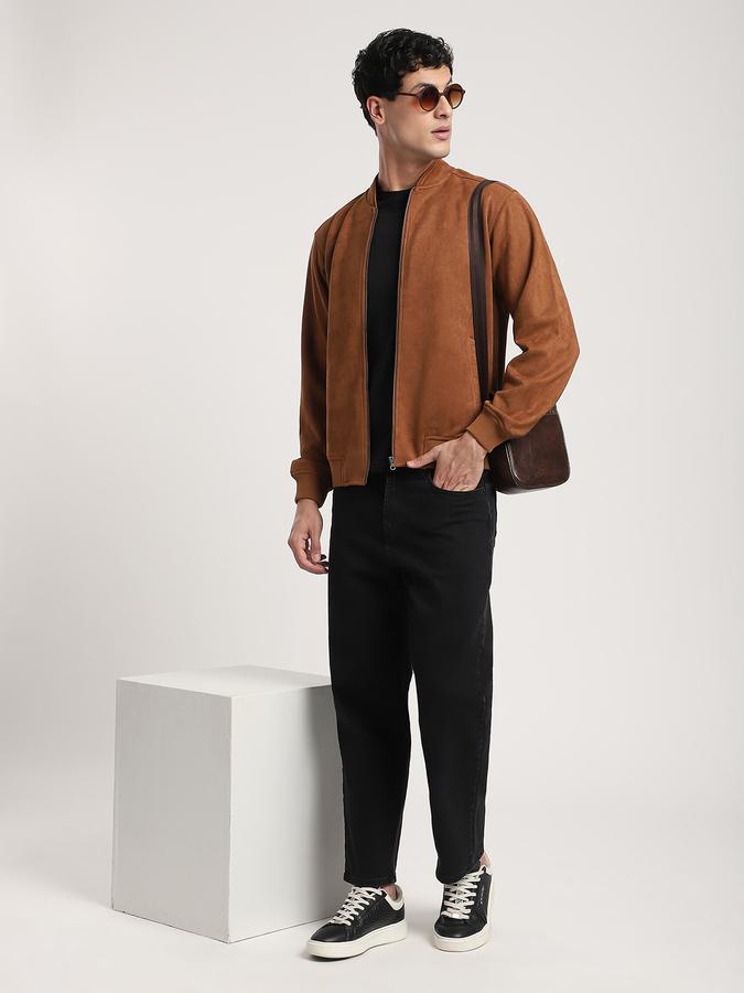 Men Polyester Regular Fit Solid Bomber Jacket