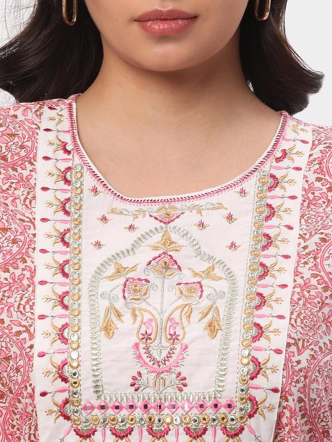 R&B Women Pink Printed Three Quarter Sleeves Fit &amp; Flared Knee Length Ethnic Dress