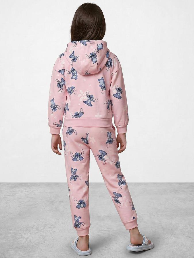 R&B Girls Pink Printed Long Sleeves Hooded Neck Sweatshirt& Joggers Set 