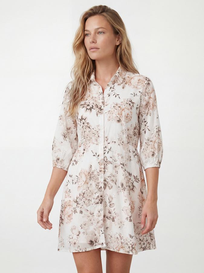 R&B Women's Beige Printed Shirt Collar Mini Dress