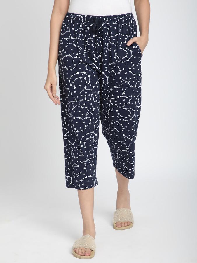 Women Cotton Relaxed Fit Drawstring Printed Capri Pants