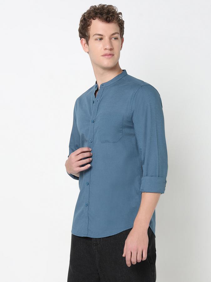MANDRIN COLLAR FULL SLEEVE - SLUB SHIRT SOLID SINGLE POCKET image number 2