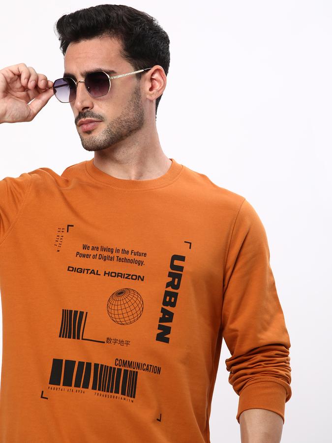 Men Cotton Regular Fit Crew Neck Graphic Sweatshirt