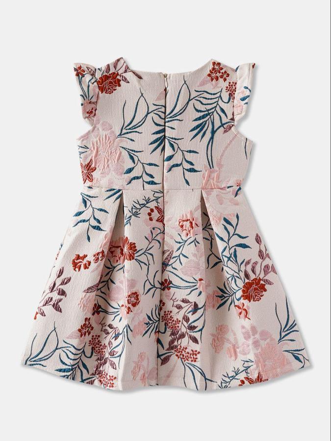 R&B Pink Floral Printed Girls Short Sleeves Dress