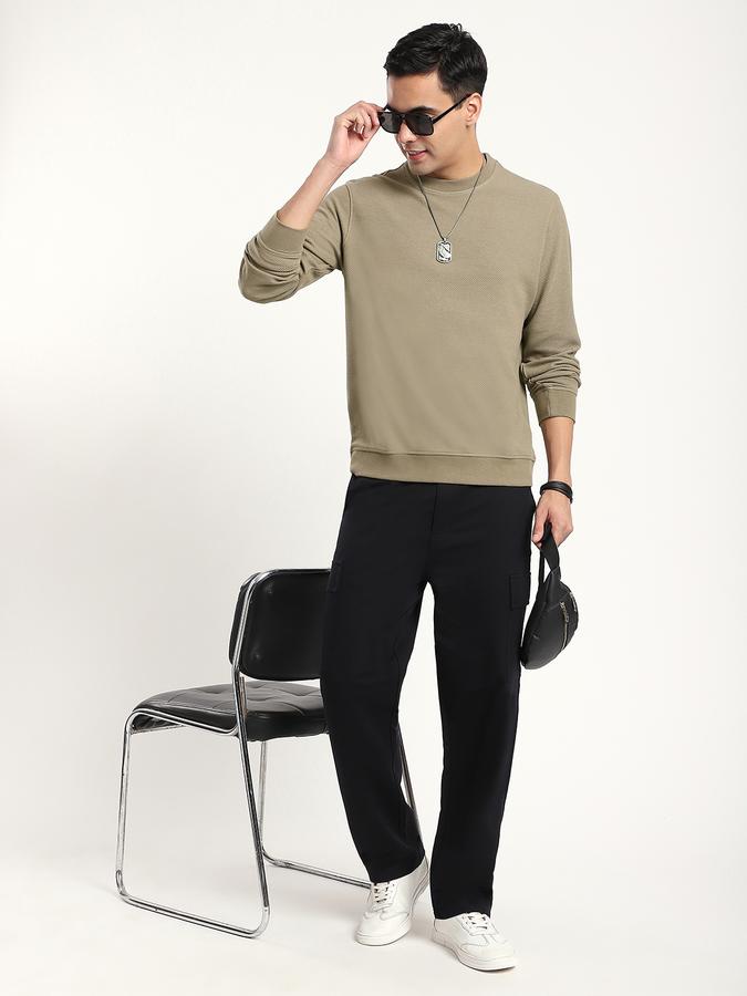 Men Cotton Blend Regular Fit Crew Neck Solid Sweatshirt