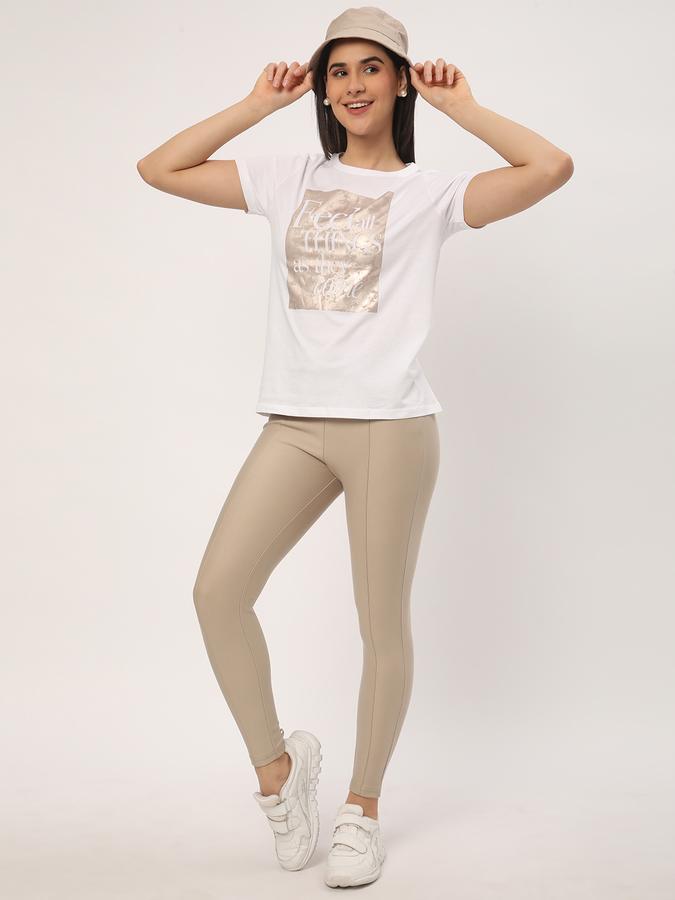 Women Typographic Print Regular Fit Round-Neck T-Shirt image number 1