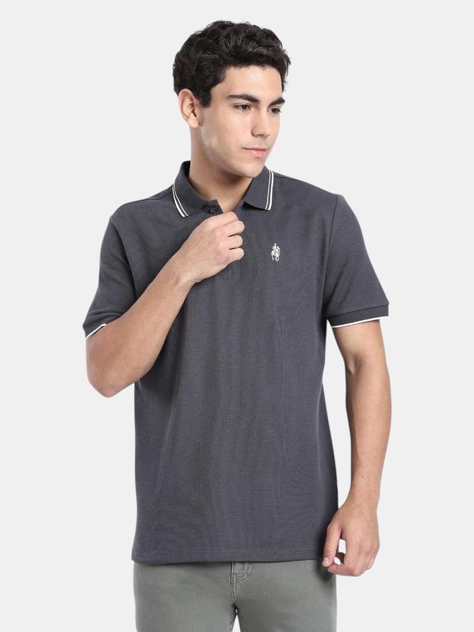 R&B Grey Solid Men Short Sleeve Polo T-shirt
