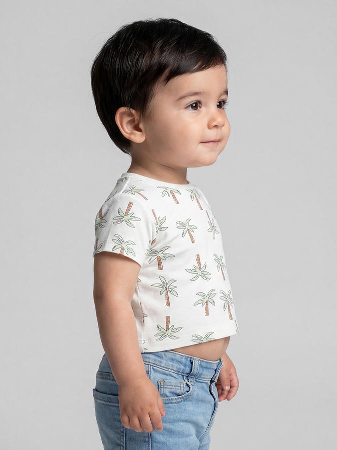 R&B White Graphic Print Boys Round Neck Regular Fit Short Sleeves T-Shirt 