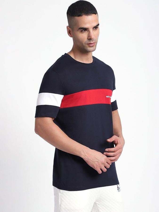 Men Cotton Regular Fit Crew Neck Color Block T-shirt