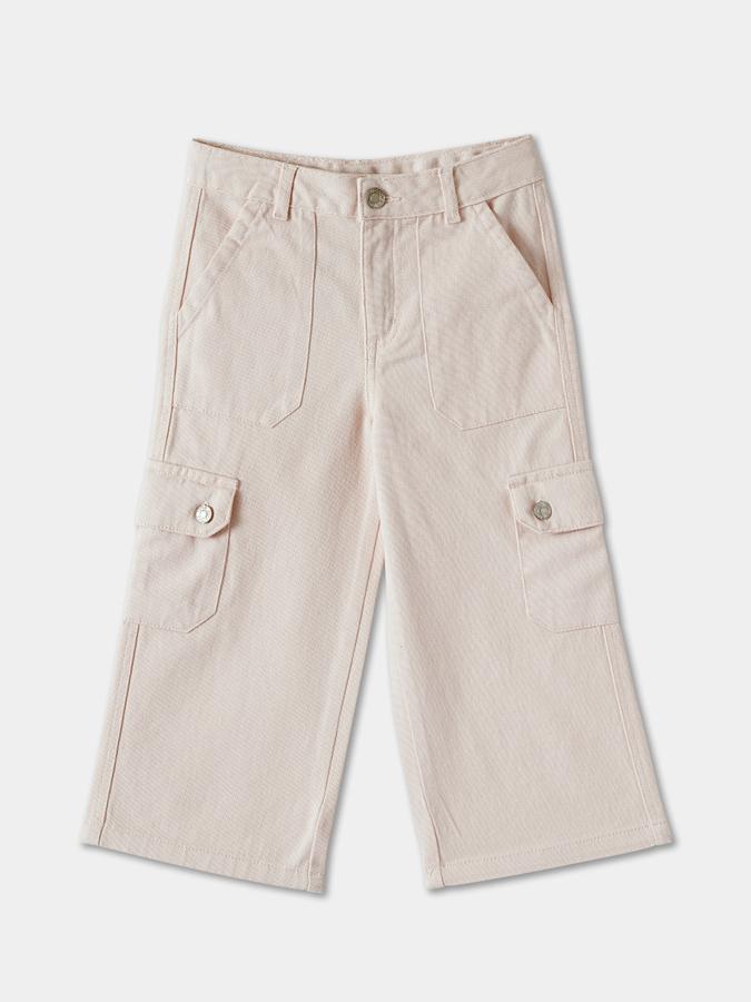 Solid Cargo Pants with Button Closure