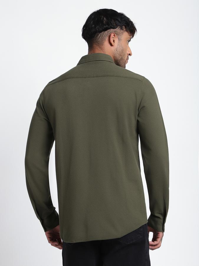 Men Cotton Regular Fit Point Collar Textured Shirt