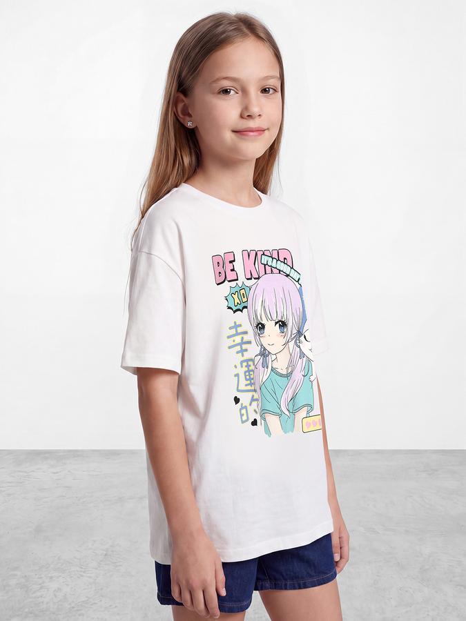 R&B Girls Ivory Graphic Printed  Short Sleeves Pure Cotton T-shirt