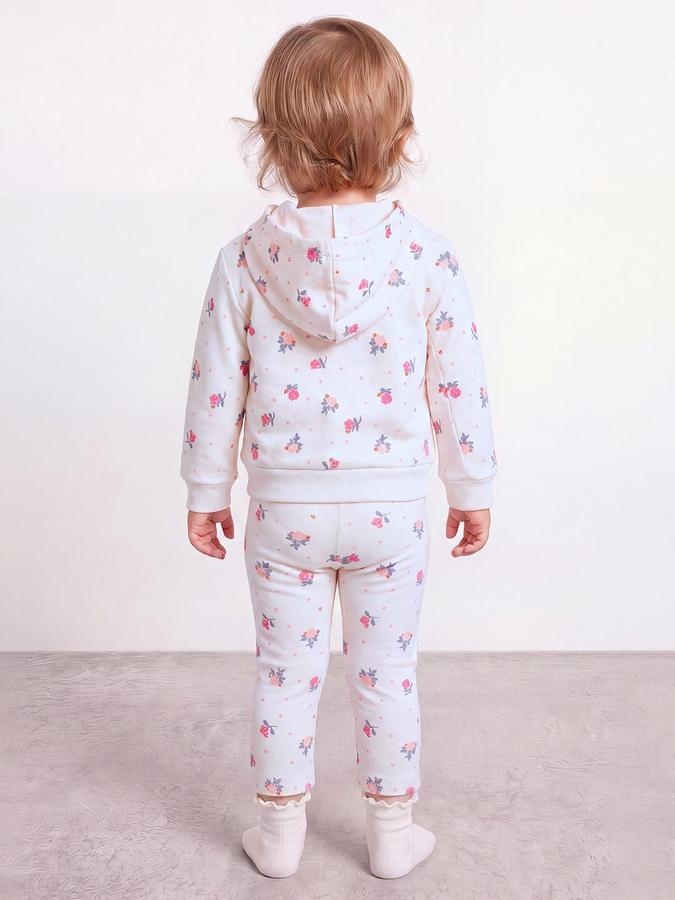 R&B Girls Cream All Over Floral Print Hooded Sweatshirt and Pant Night Suit