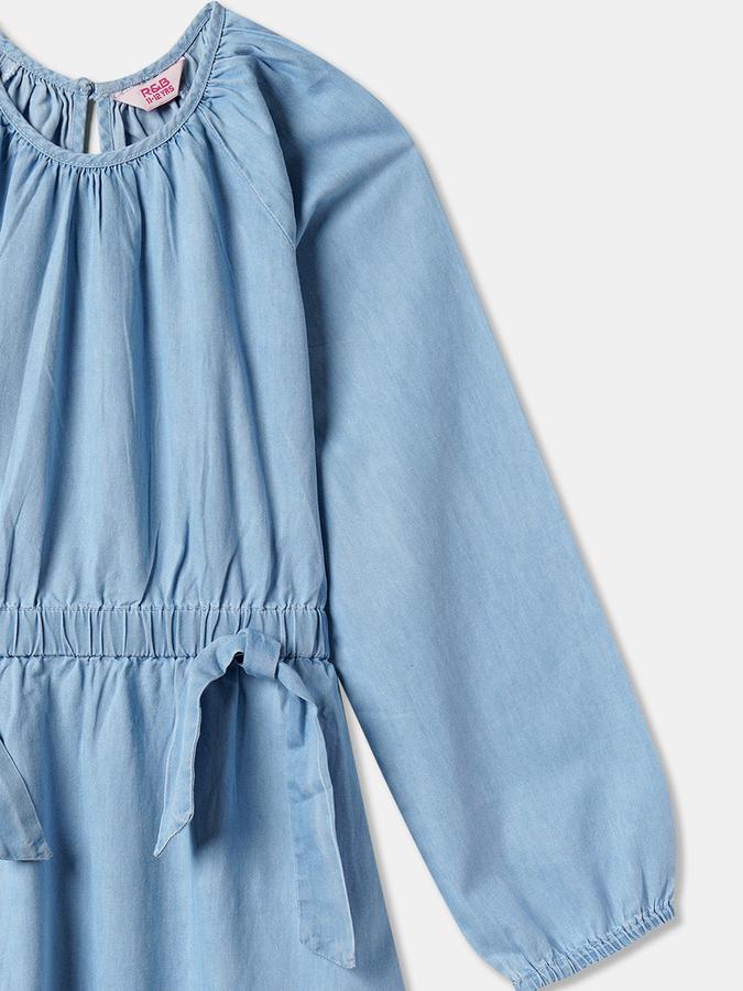 Girls Cotton A-Line Round Neck Solid Dress