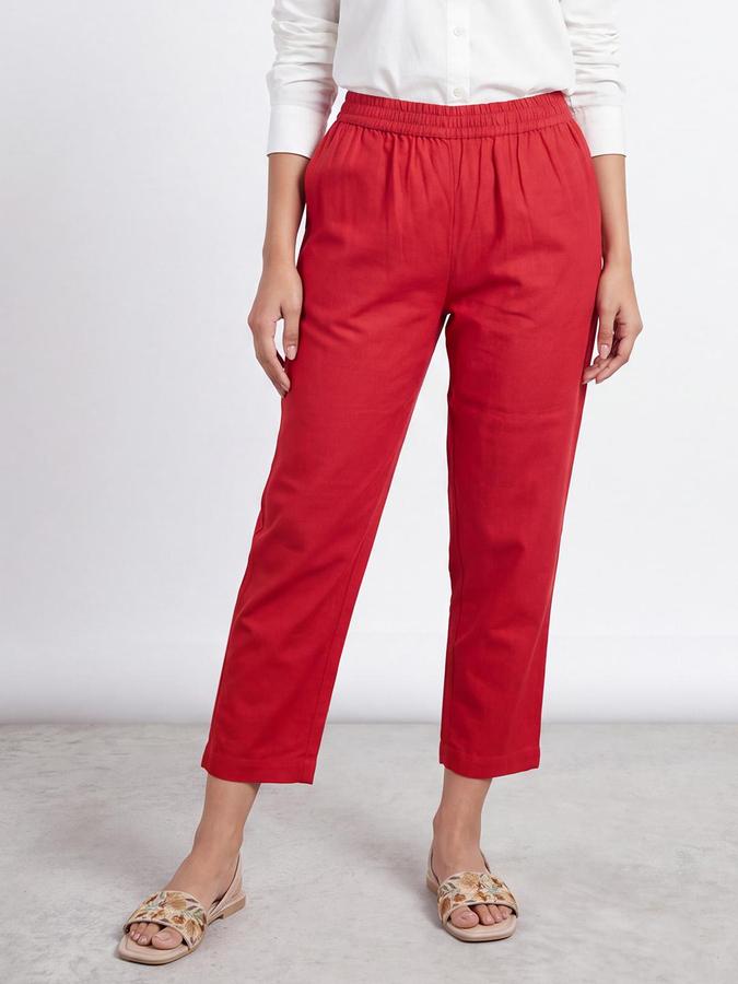 R&B Women Red Solid Ethnic Pant