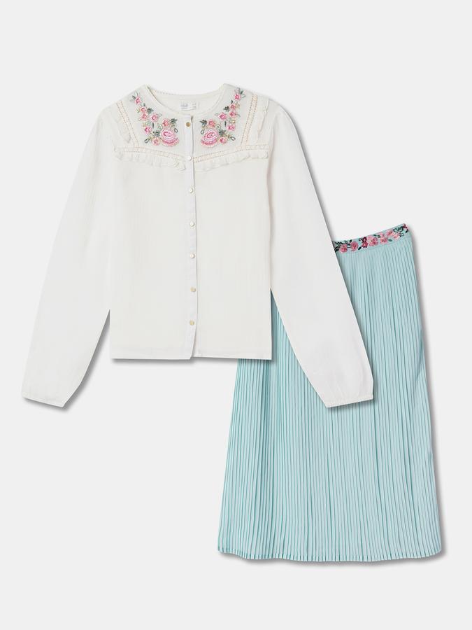 Girls Embroidered Top & Skirt Set