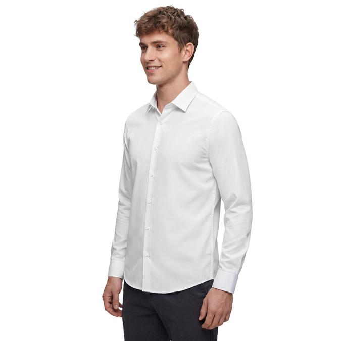 R&B White Solid Mens Spread Collar Long Sleeves Shirt 