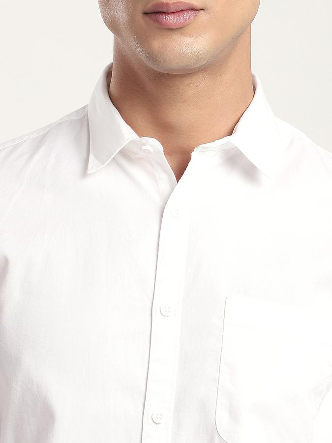 Men Cotton Regular Fit Point Collar Solid Shirt