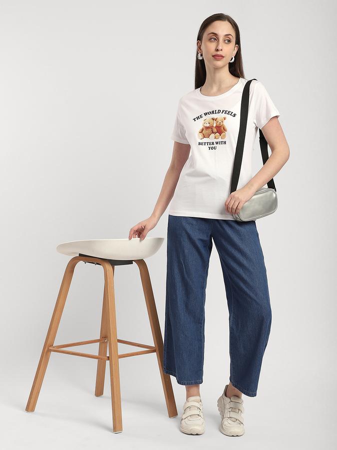 Women Cotton Regular Fit Round Neck Graphic T-shirt