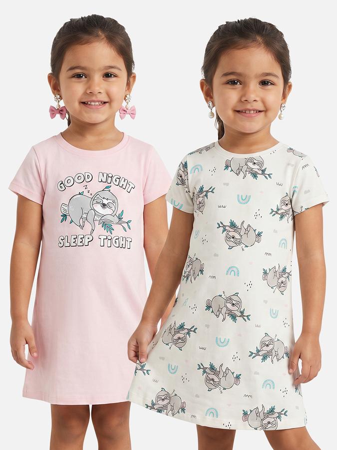 R&B Girl Multi Sloth Graphic Print Pure Cotton Short Sleeves A-Line Dress