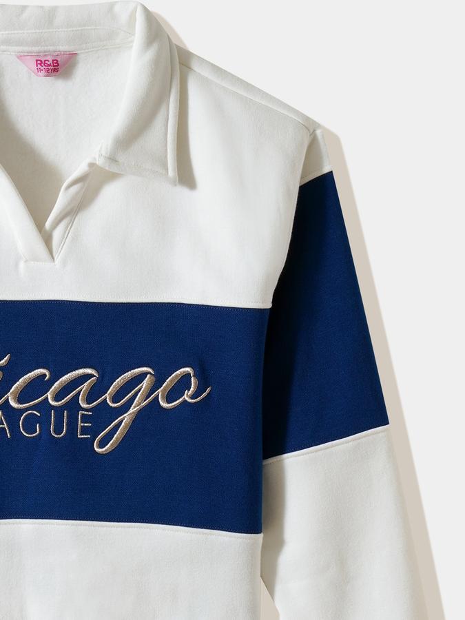 Girls Cotton Blend Regular Fit Polo Collar Colorblock Sweatshirt