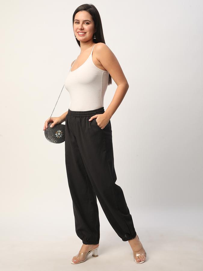 Women Cotton Joggers Elasticated Waist Solid Trousers