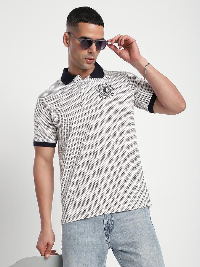 Men Cotton Regular Fit Polo Neck Printed T-shirt