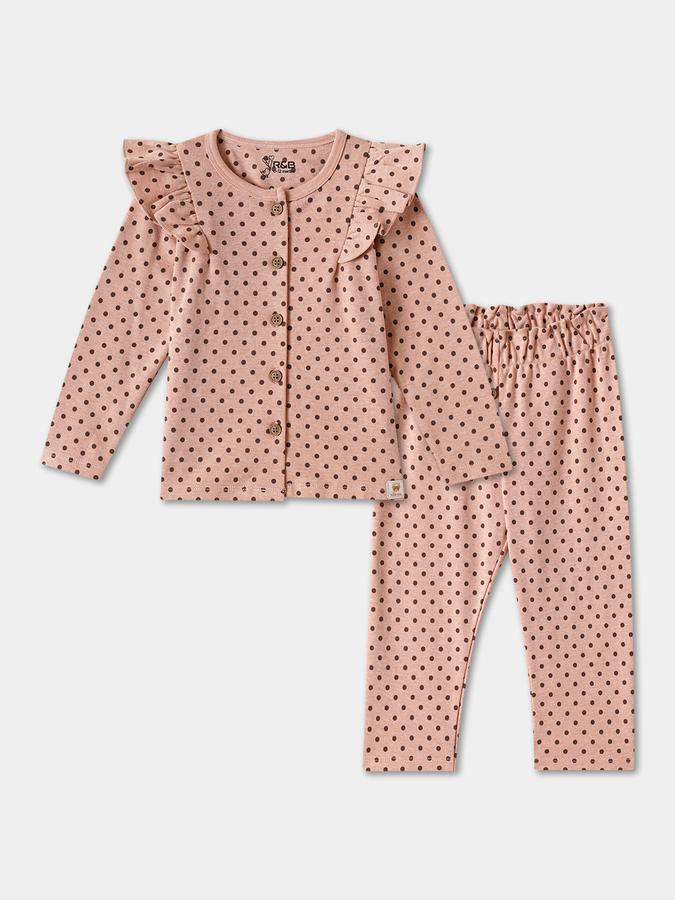 Girls Cotton Polka Dot Ruffled Top and Leggings Set