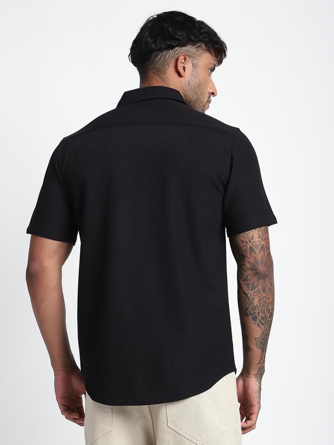 Men Cotton Blend Slim Fit Point Collar Textured Shirt