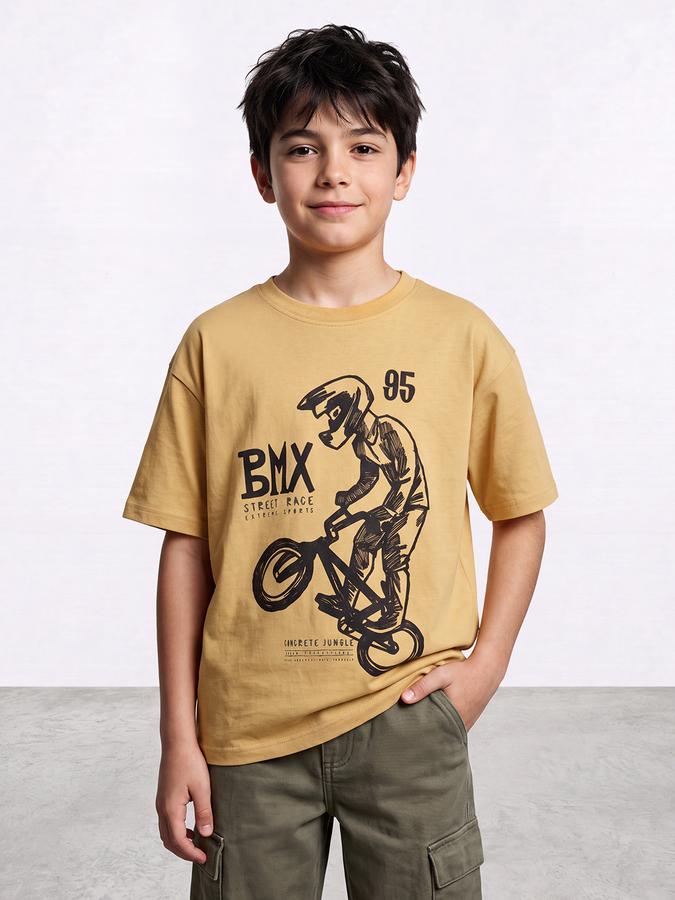 R&B Boys Mustard 3D Graphic Print Drop-Shoulder Sleeves Tshirt